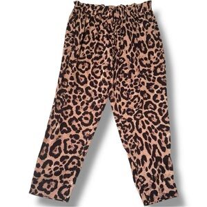 SHEIN Curve Tan/Black Animal Print Paper Bag Waist Drawstring Ankle Length Pants